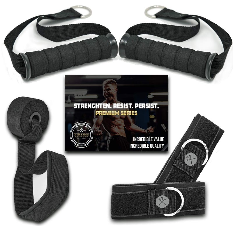 TRIBE Resistance Bands Accessories Equipment System for Home Gym, Exercise, Workout, Tube Bands & Cable Machines. Premium Ankle Straps, Door Anchor & Cushioned Handles. Heavy Duty Handle & Attachments - Image 1